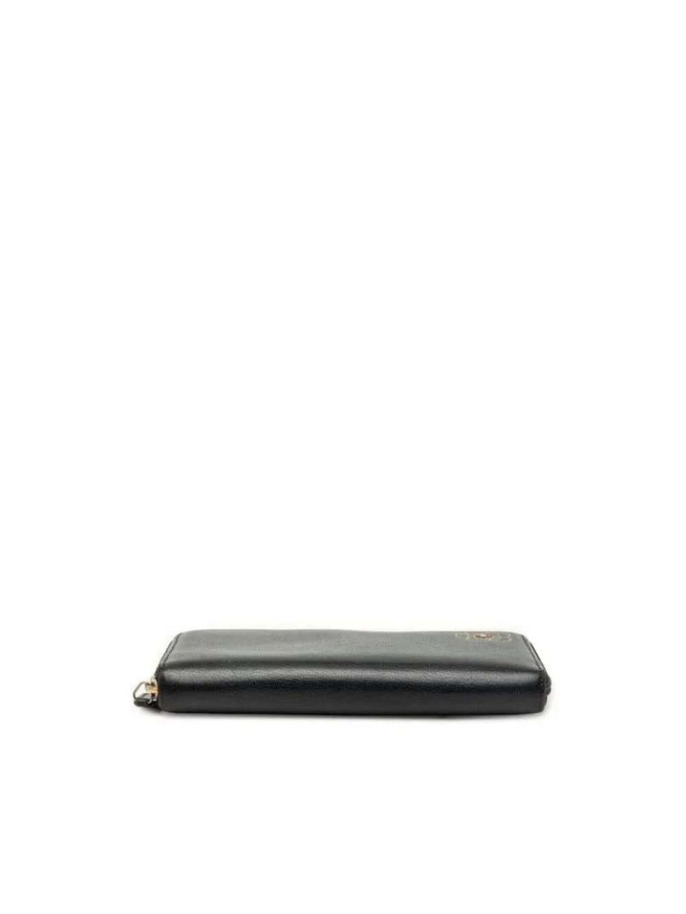 Chanel Camellia CC Logo Zip Around Wallet Black Gold Leather